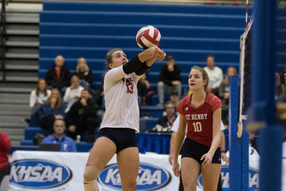 Mercy vs St. Henry, 2018 KHSAA State Volleyball Championship Semi-Finals at the J.C. Cantrell Gymnasium at Valley High School in Louisville, Kentucky.  Photo by Walter Cornett of Three Point Shots for